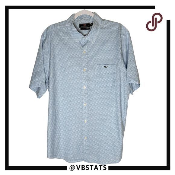 Vineyard Vines Men's Slim Fit Tucker Fish Short Sleeve Button Up Shirt Blue XL - Picture 1 of 8
